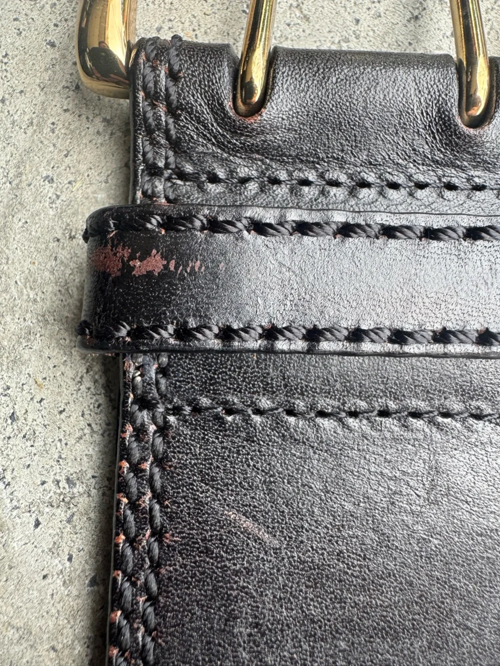 Linea Pelle Wide Dark Brown Leather Belt with Gold-Tone Hardware L 30-34” Y2K